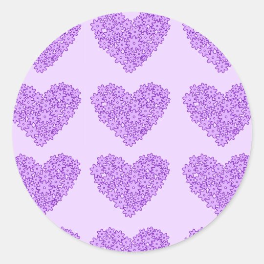 Purple blooming flowers hearts classic round sticker