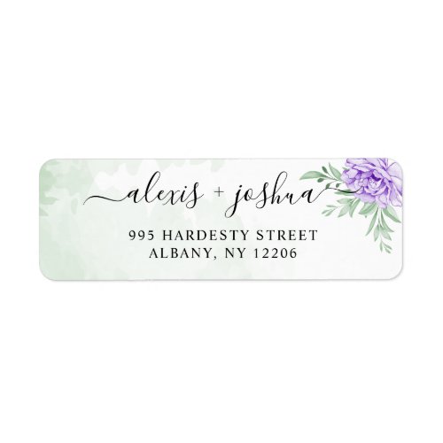 Purple Blooms Bouquet Wedding Return Address Label