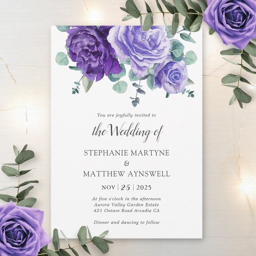 Purple Blooms Eucalyptus Botanical Wedding Invitation