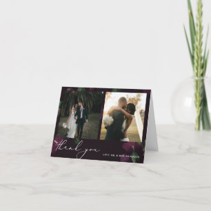 Purple Blooms Moody Calligraphy Wedding Thank You Card