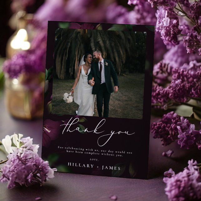 Purple Blooms Photo Wedding Thank you card (Creator Uploaded)