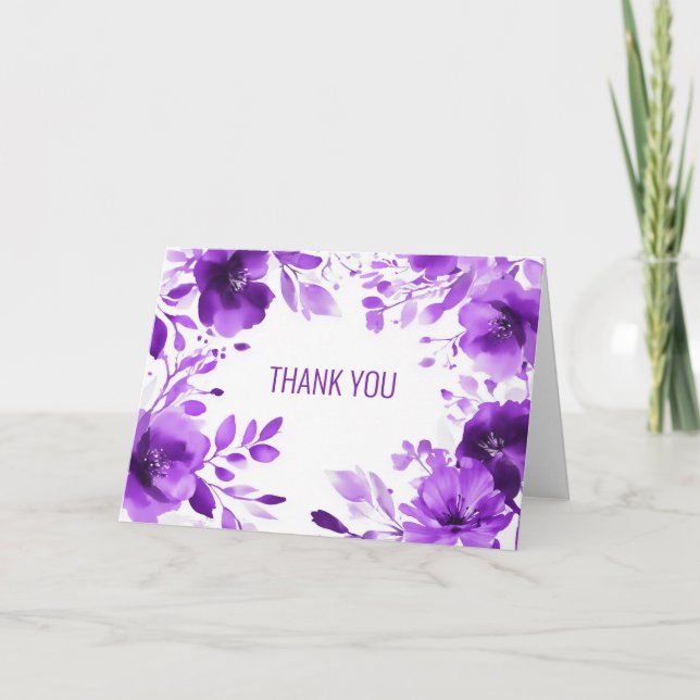 Purple Blooms Watercolor THANK YOU CUSTOM  Card (Front)