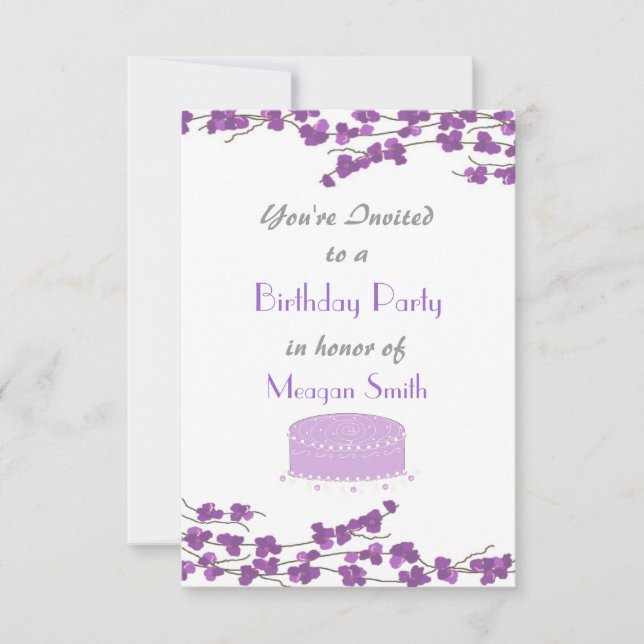 Purple Blossom Birthday Party Invitation (Front)