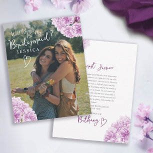 Purple blossom watercolor bridesmaid proposal note card