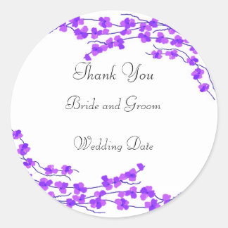 Purple Blossom Wedding Thank You Classic Round Sticker