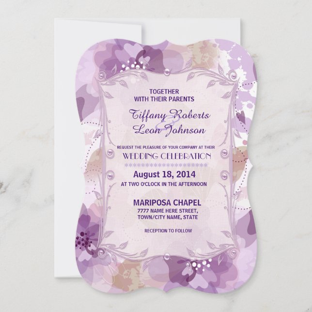 Purple Blossoms Floral Wedding Invitation (Front)