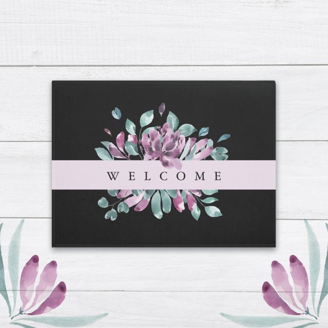 Purple Blossoms Greenery Welcome Doormat (Creator Uploaded)