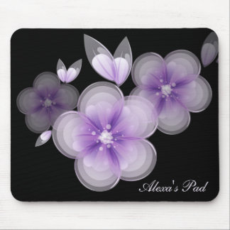 Purple Blossoms On Black Mouse Pad