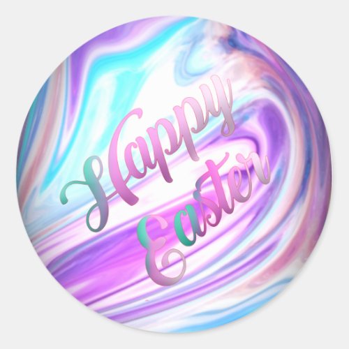 Purple Blue Abstract Happy Easter Classic Round Sticker