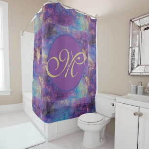 Purple Blue Abstract Monogram Shower Curtain