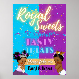 Purple Blue Afro Gender Reveal Royal Sweets Sign