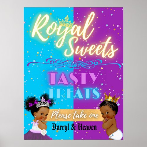  PurpleBlue Afro Gender Reveal Royal Sweets Sign