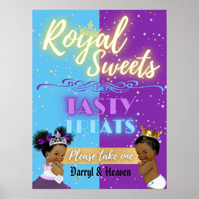  Purple|Blue Afro Gender Reveal Royal Sweets Sign (Front)