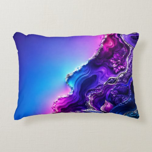 Purple Blue Agate Geode Art | Neon Marble Abstract Accent Pillow