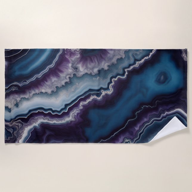 Purple Blue Agate Marble  design  Beach Towel (Front)