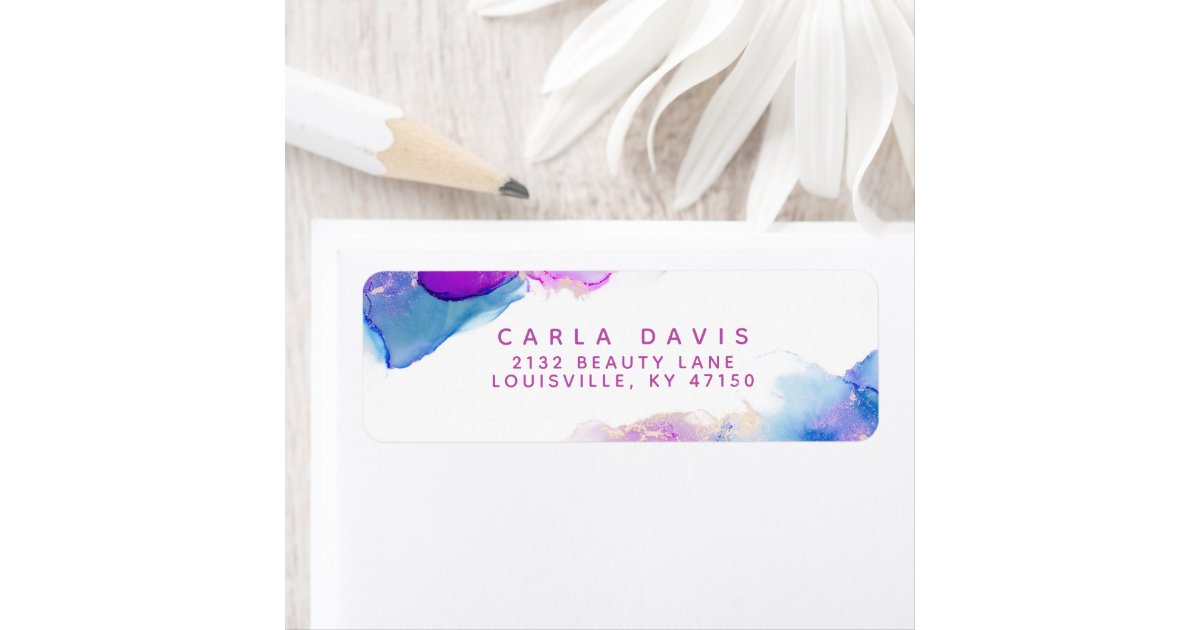 Purple Blue Alcohol Ink Modern Return Address Label | Zazzle