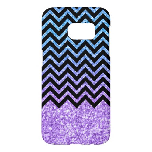 Purple Blue And Black Glitter  Chevron Pattern Samsung Galaxy S7 Case