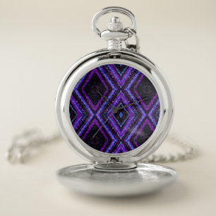 purple blue and black pixel diamonds pocket watch