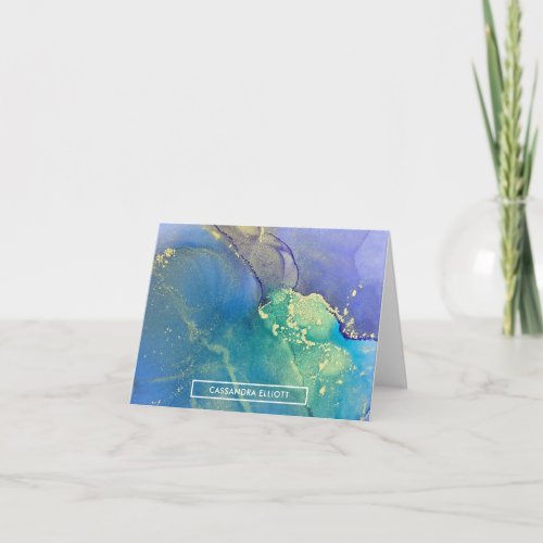 Purple Blue and Gold Abstract Alcohol Ink Art Note Card