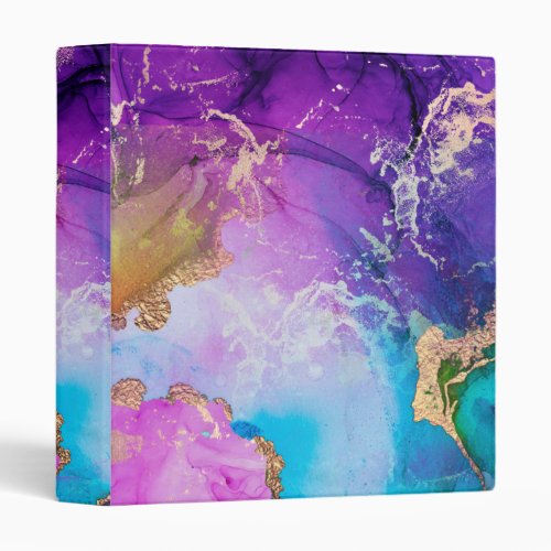 Purple Blue And Gold Metallic Abstract Watercolor 3 Ring Binder