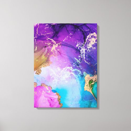 Purple Blue And Gold Metallic Abstract Watercolor Canvas Print