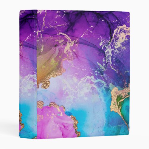 Purple Blue And Gold Metallic Abstract Watercolor Mini Binder