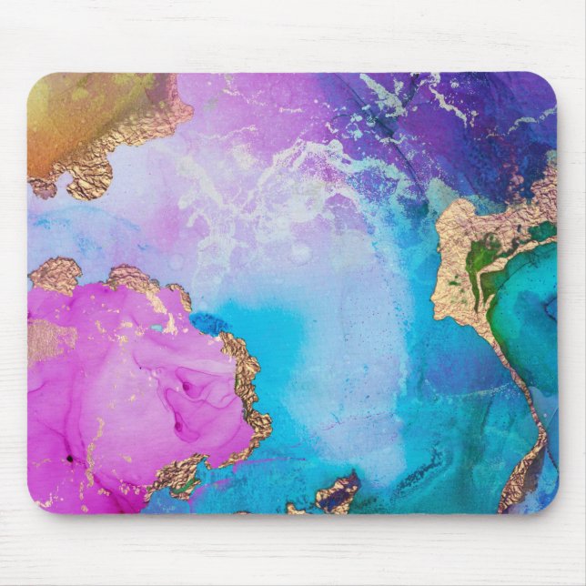 Purple, Blue And Gold Metallic Abstract Watercolor Mouse Pad (Front)
