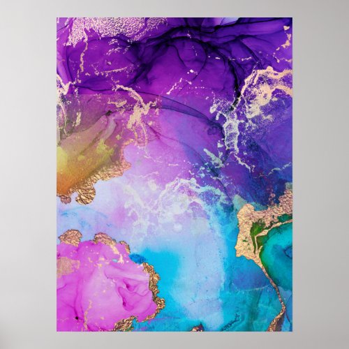 Purple Blue And Gold Metallic Abstract Watercolor Poster