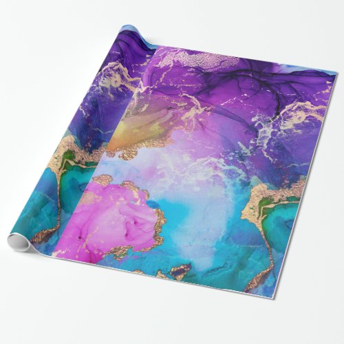 Purple Blue And Gold Metallic Abstract Watercolor Wrapping Paper