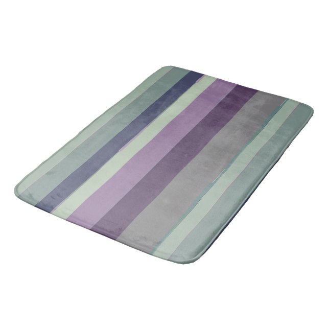 Purple, Blue and Green Abstract Stripes Bath Mat (Angled)