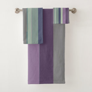 Purple, Blue and Green Abstract Stripes Bath Towel Set