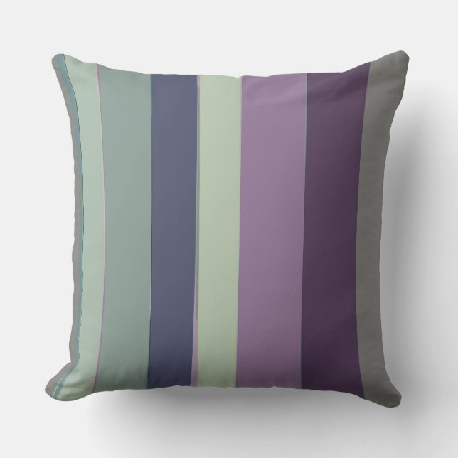 Purple, Blue and Green Abstract Stripes Throw Pillow (Front)