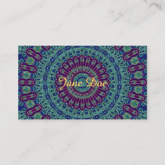Purple, Blue and Green Mandala Business Card (Front)