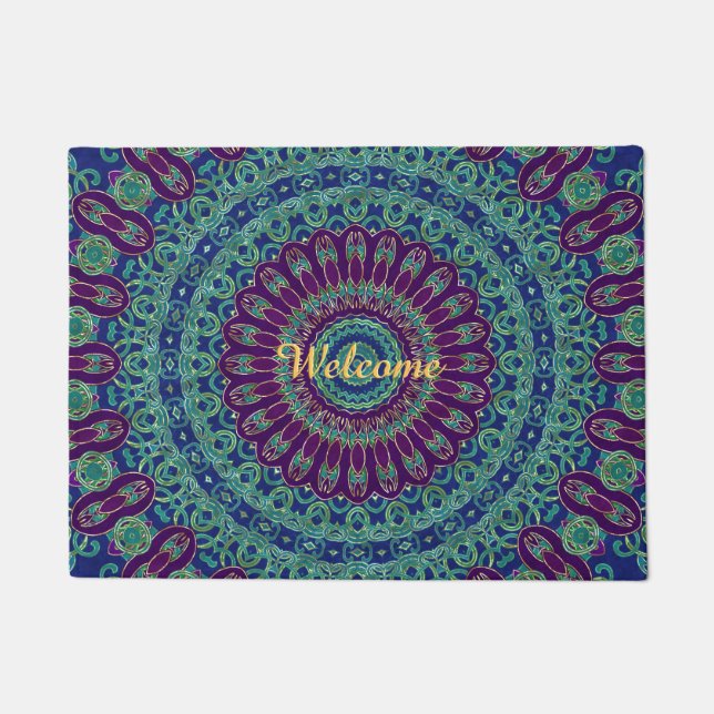 Purple, Blue and Green Mandala Doormat (Front)