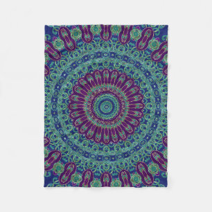Purple, Blue and Green Mandala Fleece Blanket