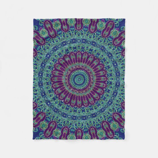 Purple Blue and Green Mandala Fleece Blanket