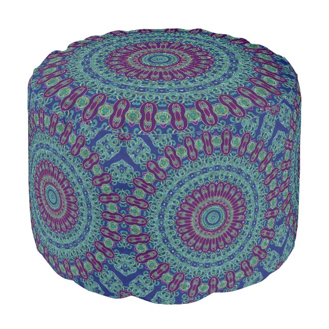 Purple, Blue and Green Mandala Pouf (Angled Front)