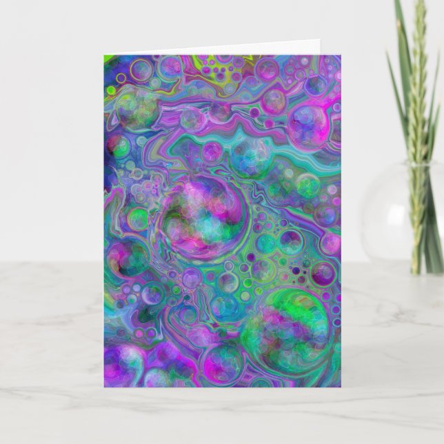 Purple, Blue and Green Marble Fluid Art Birthday Card (Front)