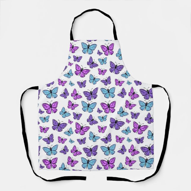 Purple, Blue, and Pink Butterfly Pattern Apron (Front)