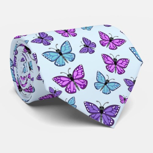 Purple Blue and Pink Butterfly Pattern Neck Tie