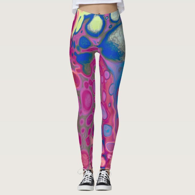 Purple, blue and pink Digital Modern Abstract   Leggings (Front)