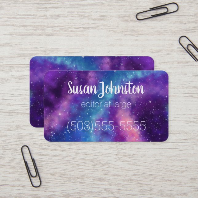 Purple, Blue, and Pink Galactic Business Card (Front/Back In Situ)
