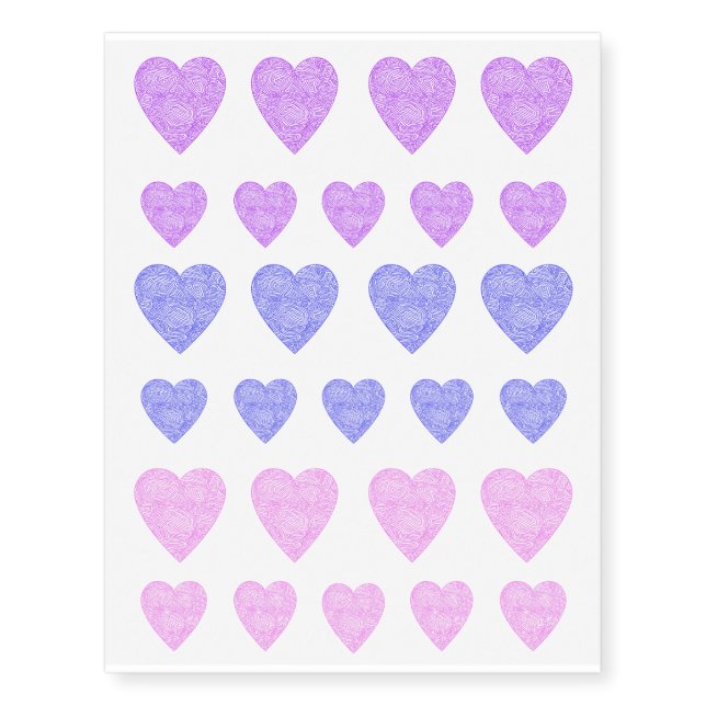 Purple, Blue and Pink Heart Tattoos (Front)