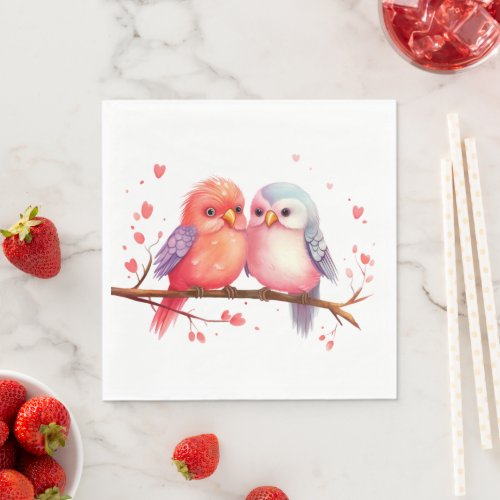 Purple Blue and Pink Lovebirds  Napkins