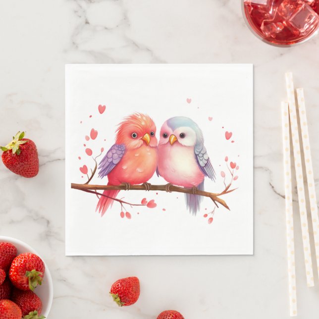 Purple, Blue and Pink Lovebirds  Napkins (Insitu)