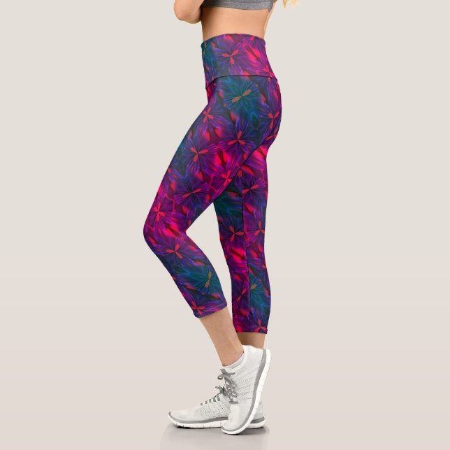 Purple Blue And Red Abstract Design  Capri Leggings (Left)