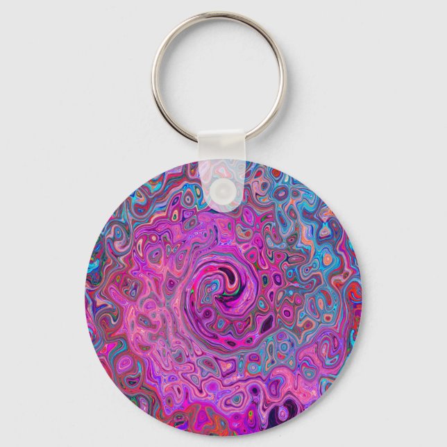 Purple, Blue and Red Abstract Retro Swirl Keychain (Front)