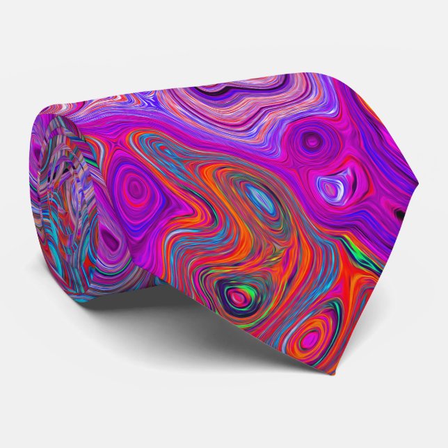 Purple, Blue and Red Abstract Retro Swirl Neck Tie (Rolled)