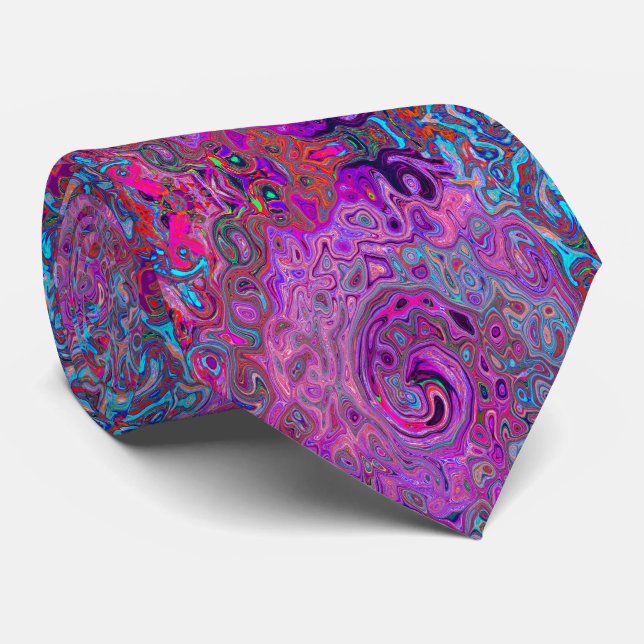 Purple, Blue and Red Abstract Retro Swirl Neck Tie (Rolled)