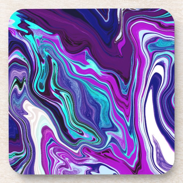Purple, Blue and Teal Abstract Fluid Art Beverage Coaster (Front)